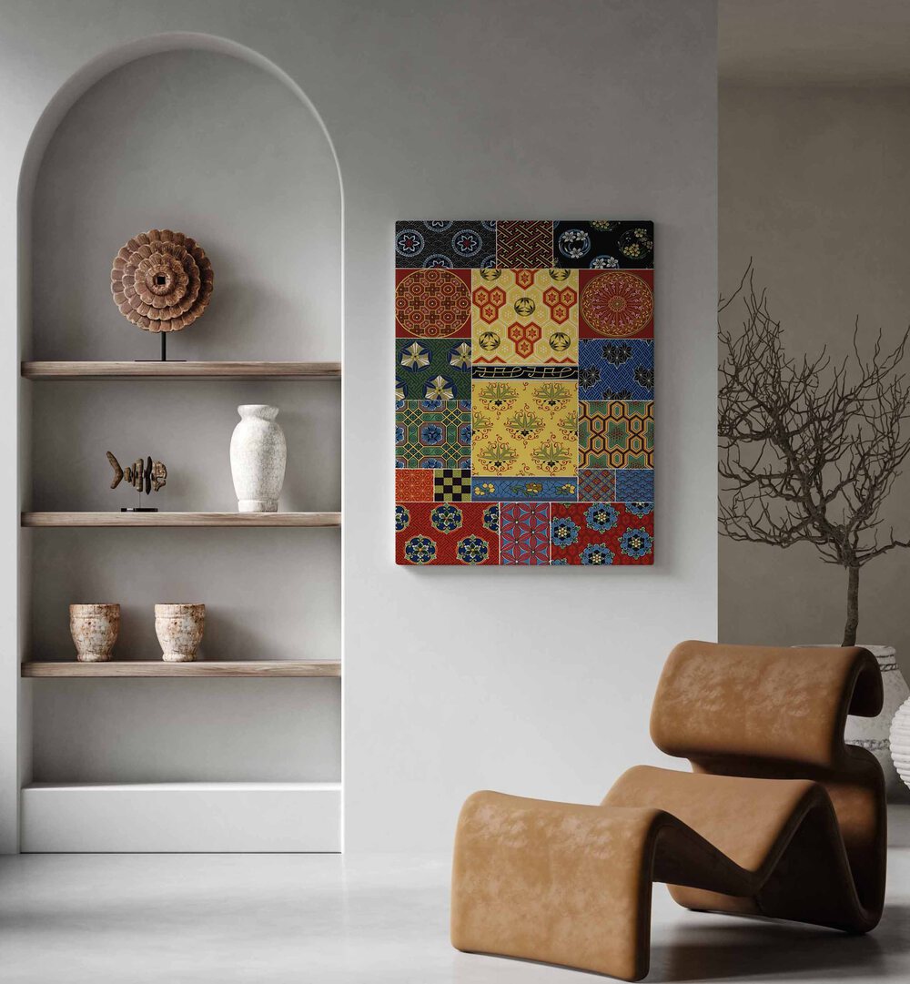 Beautiful CHINESE - JAPANESE PATTERN, JAPANESE PAINTINGS showcased in a modern interior, highlighting East Asian artistry.