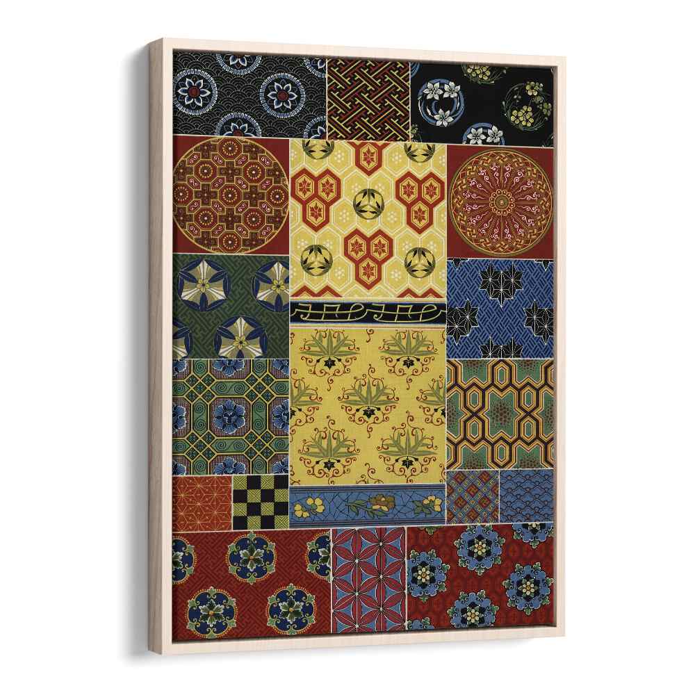 Elegant CHINESE - JAPANESE PATTERN, JAPANESE PAINTINGS showcased in a stylish floater frame, perfect for any decor.