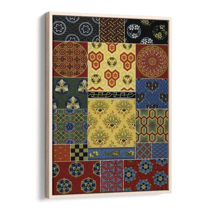 Elegant CHINESE - JAPANESE PATTERN, JAPANESE PAINTINGS showcased in a stylish floater frame, perfect for any decor.