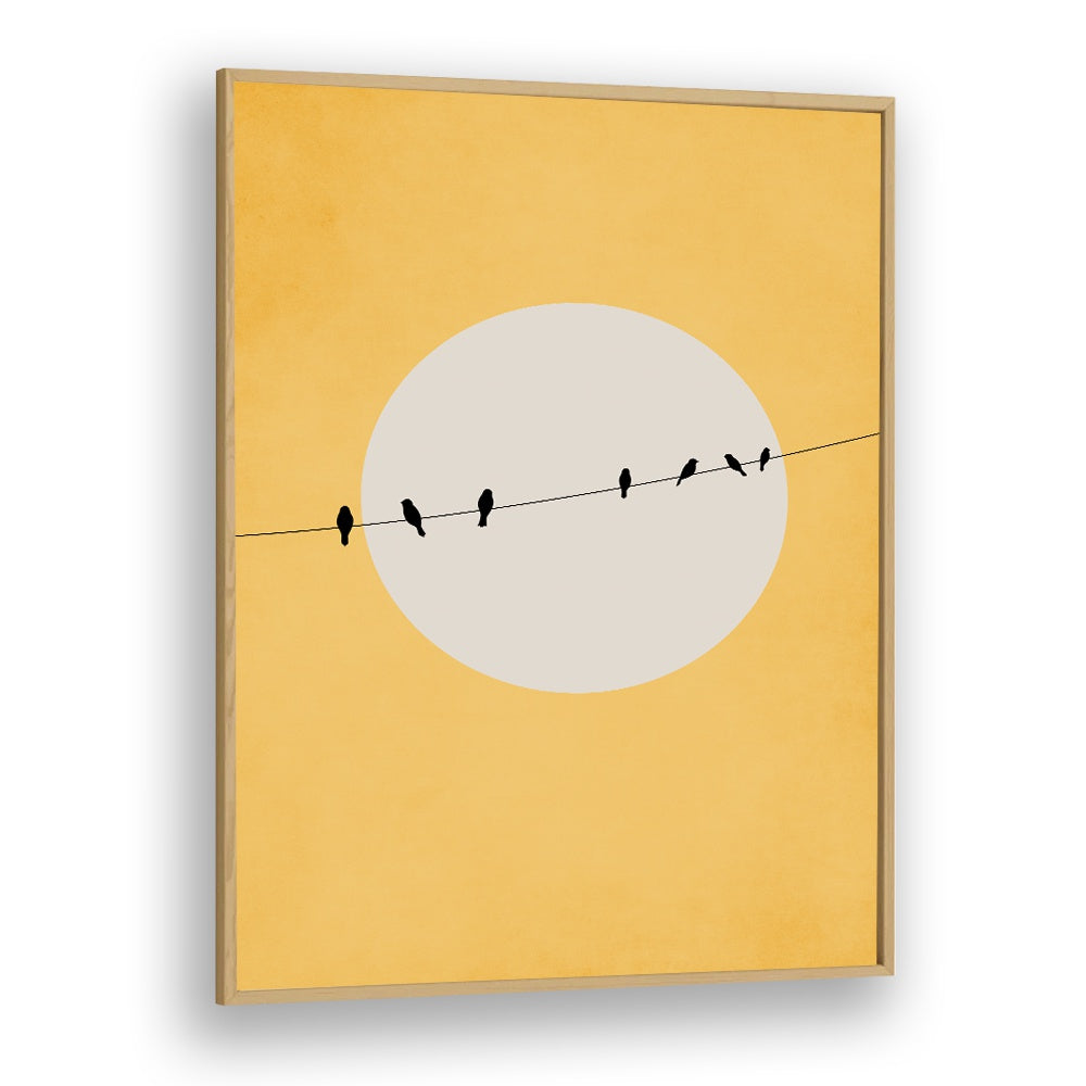 Charming "Chirping and Chilling" landscape paintings framed in oak, perfect for a serene home atmosphere.
