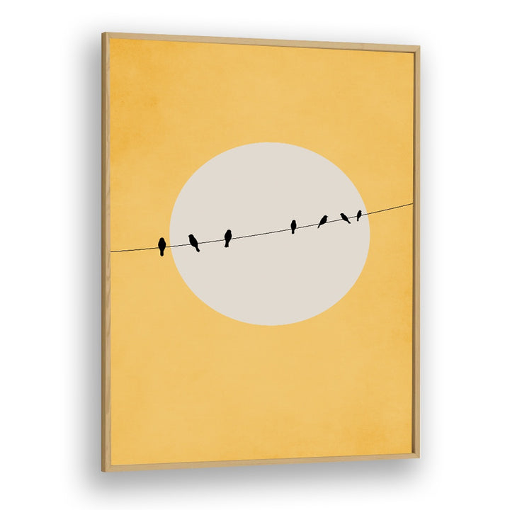 Charming "Chirping and Chilling" landscape paintings framed in oak, perfect for a serene home atmosphere.