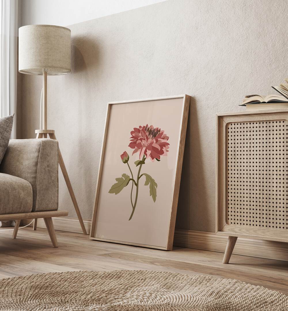 Vibrant pink chrysanthemum in a stylish frame, perfect for floral flower paintings to enhance your decor.