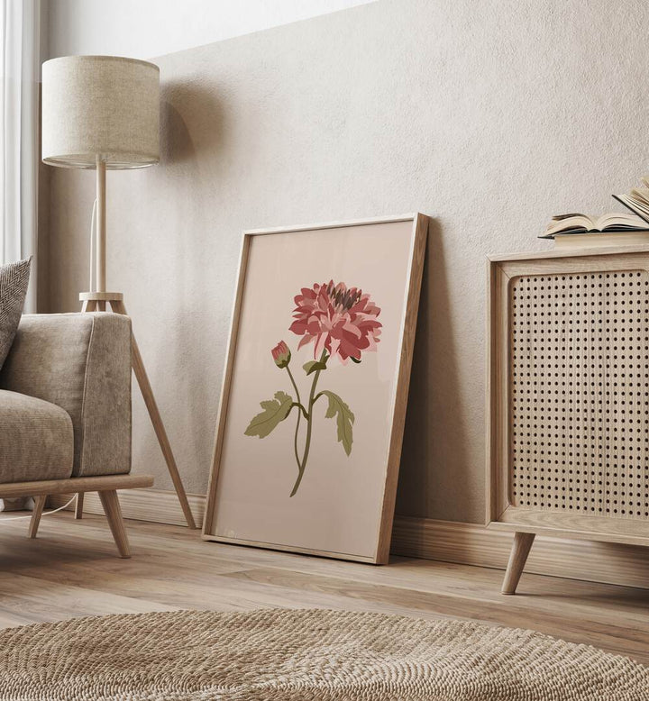 Vibrant pink chrysanthemum in a stylish frame, perfect for floral flower paintings to enhance your decor.