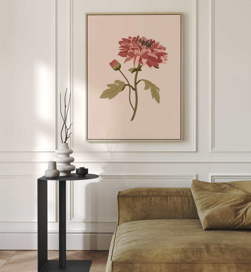 Bright pink chrysanthemum flower painting, ideal for floral decor enthusiasts. Perfect for enhancing any space. CHRYSANTHEMUM FLOWER, FLORAL FLOWER PAINTINGS.