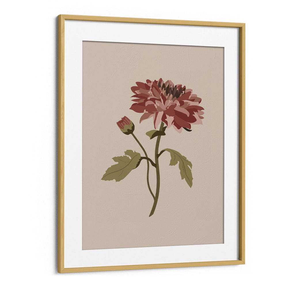 Vibrant pink chrysanthemum in a framed painting, perfect for floral home decor. CHRYSANTHEMUM FLOWER, FLORAL FLOWER PAINTINGS.