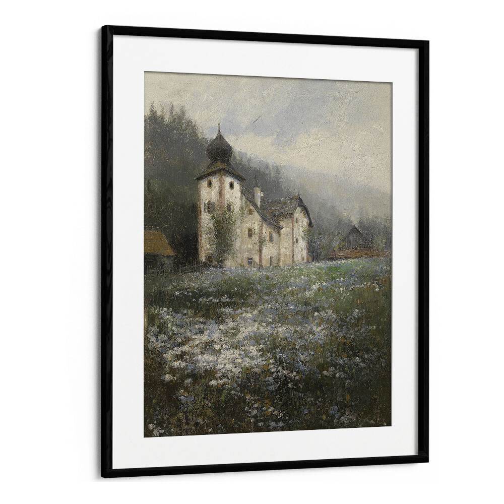 Serene "Church on the Hill" vintage paintings framed beautifully, perfect for adding tranquility to any space.
