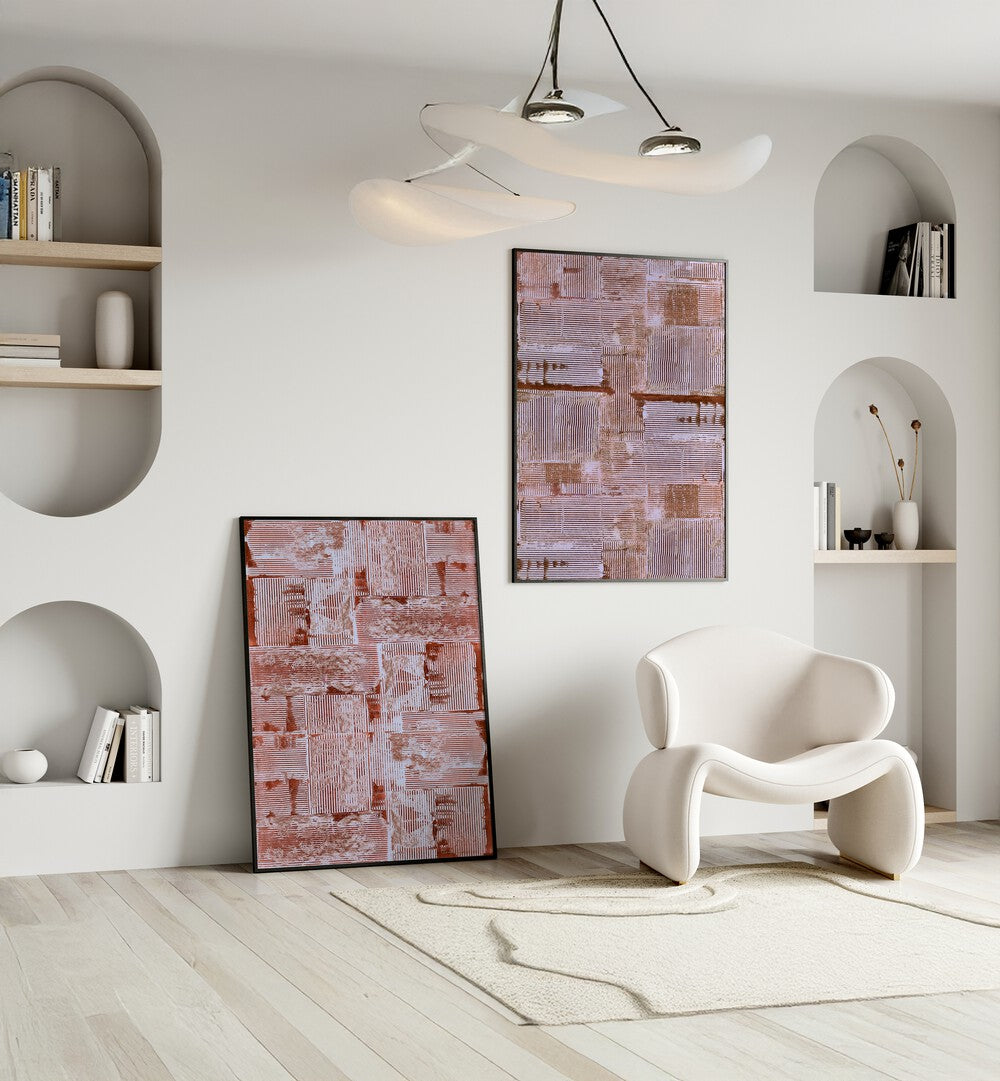 Elevate your decor with the CINNABAR SOFT LINES SET, SET OF 2 PAINTINGS, featuring elegant abstract designs.