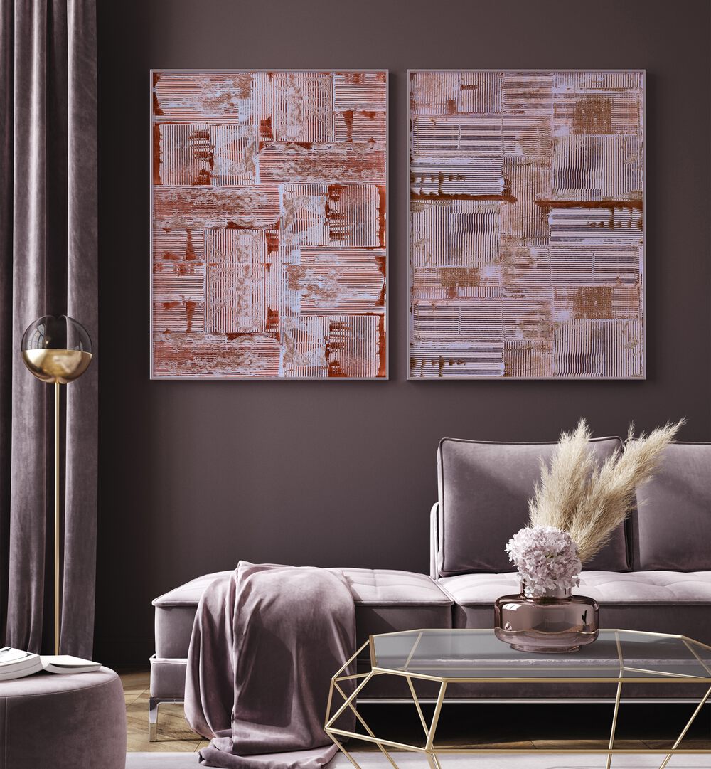 Elevate your decor with the CINNABAR SOFT LINES SET, SET OF 2 PAINTINGS featuring modern abstract designs.
