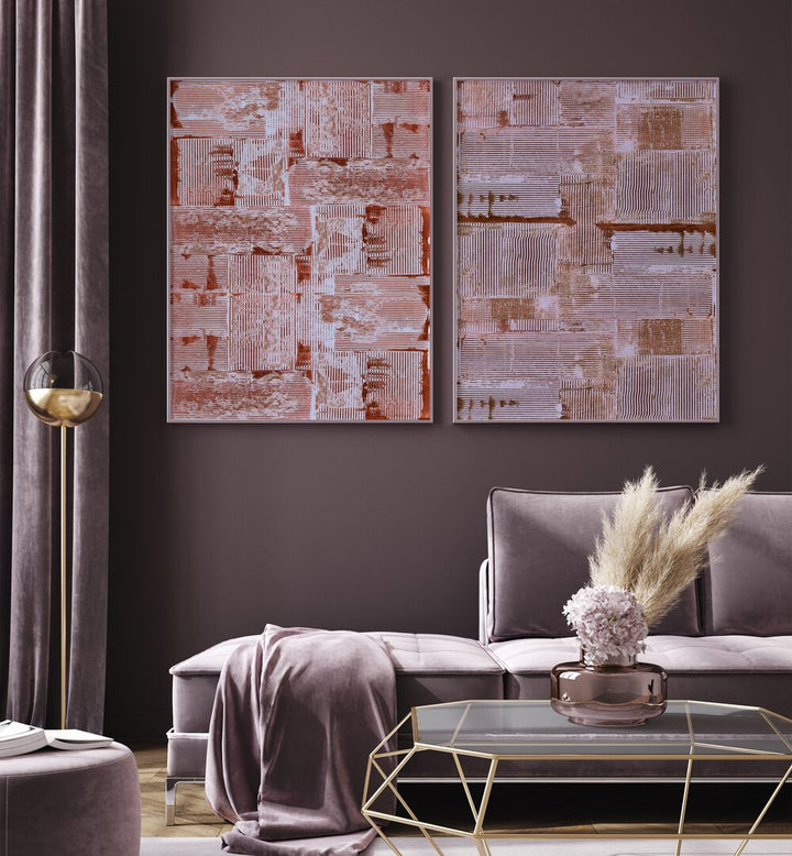 Elevate your decor with the CINNABAR SOFT LINES SET, SET OF 2 PAINTINGS featuring modern abstract designs.