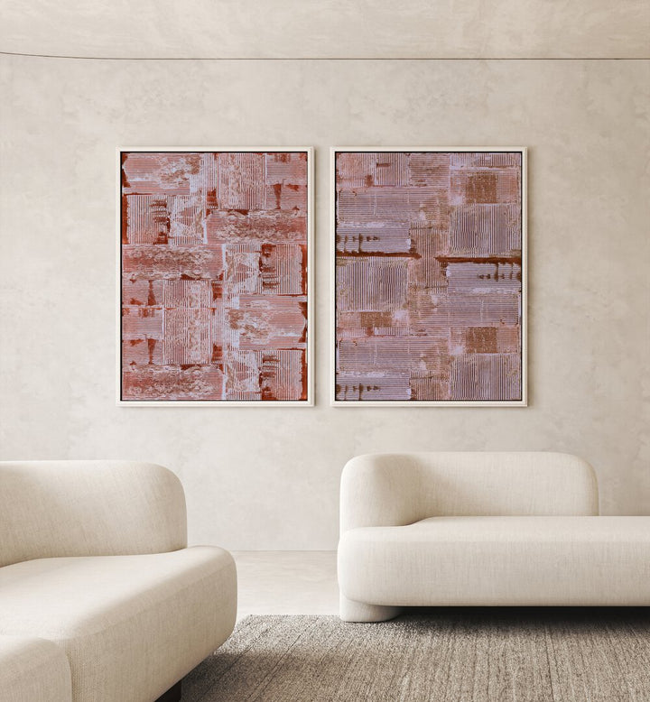 Stylish CINNABAR SOFT LINES SET, SET OF 2 PAINTINGS adds modern elegance and warmth to your home decor.