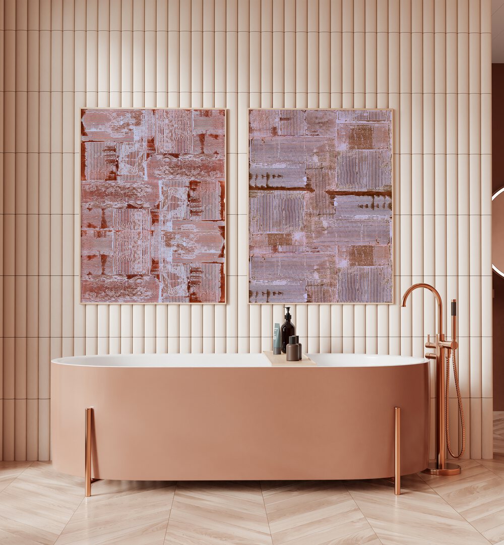 Elevate your decor with the CINNABAR SOFT LINES SET, SET OF 2 PAINTINGS featuring modern abstract designs.