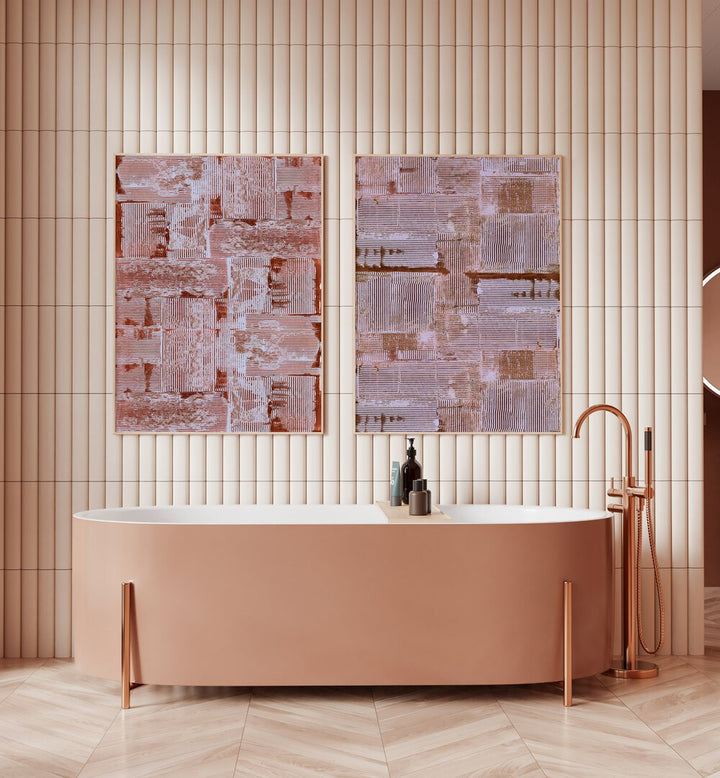 Elevate your decor with the CINNABAR SOFT LINES SET, SET OF 2 PAINTINGS featuring modern abstract designs.