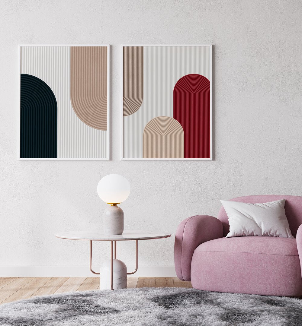Stylish CIRCLE COMPOSITIONS SET, SET OF 2 PAINTINGS enhancing modern decor in a chic living space.