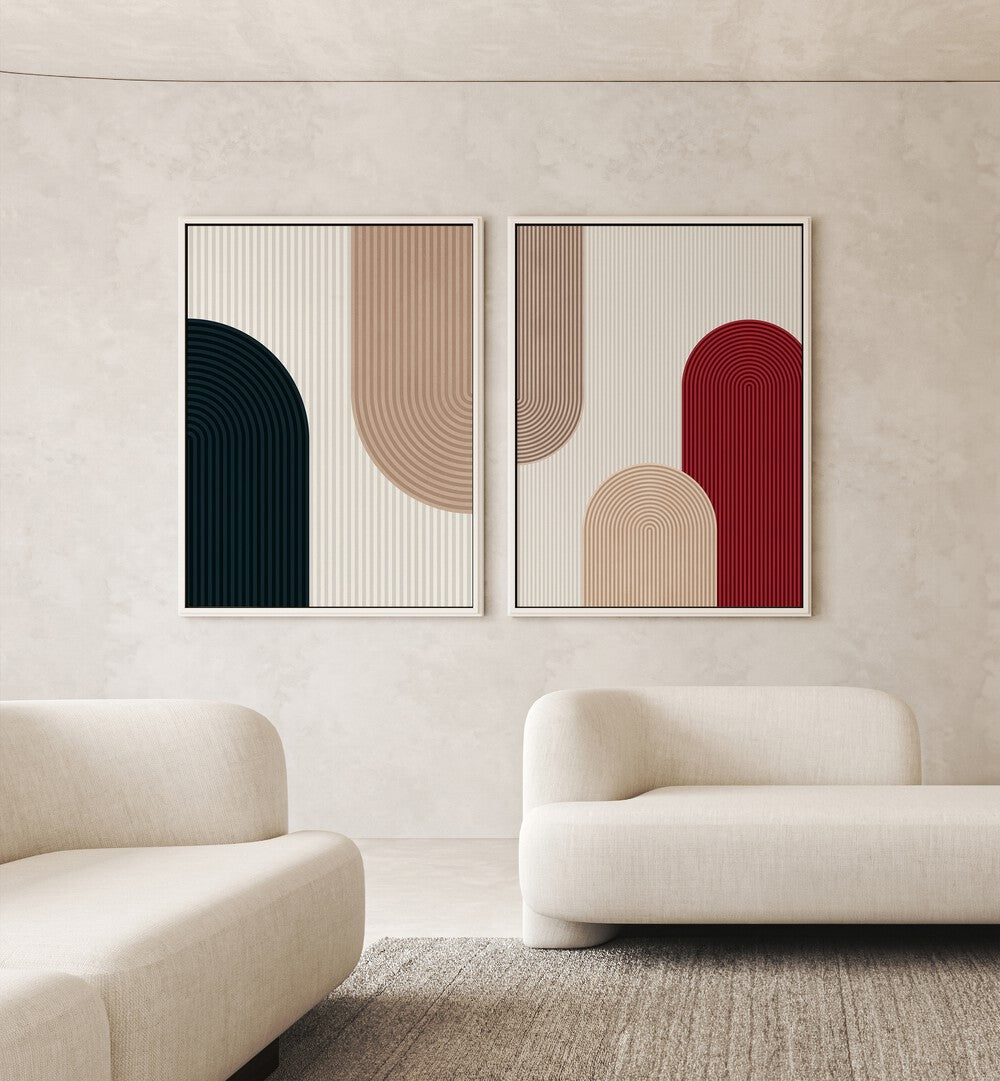 Stunning CIRCLE COMPOSITIONS SET, SET OF 2 PAINTINGS, elevating your space with modern elegance and captivating design.