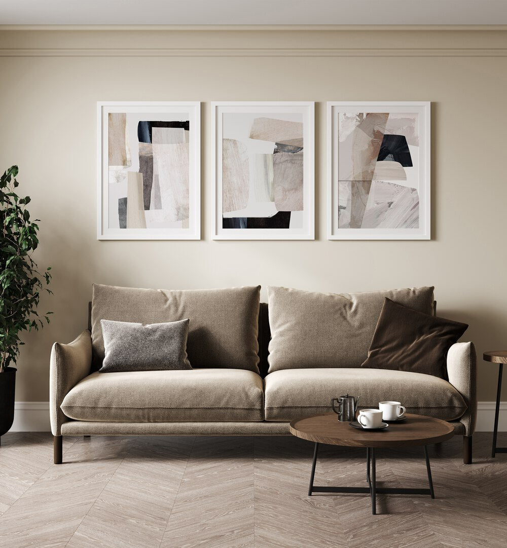 Stylish CLAY CAVES SET, SET OF 3 PAINTINGS enhances modern living spaces with artistic elegance and natural charm.