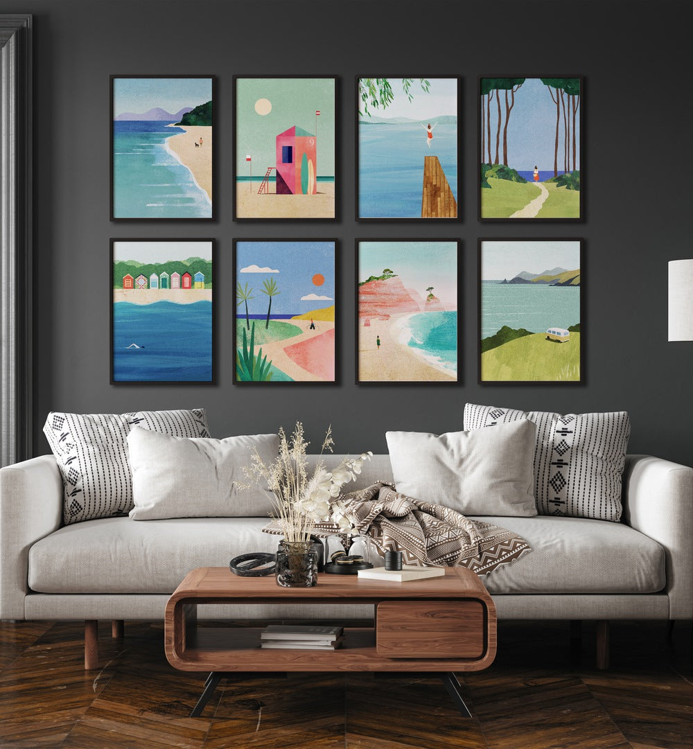 Transform your space with the COASTAL ESCAPE GALLERY WALL, perfect for serene gallery walls featuring coastal art.