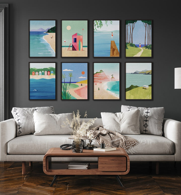 Transform your space with the COASTAL ESCAPE GALLERY WALL, perfect for serene gallery walls featuring coastal art.