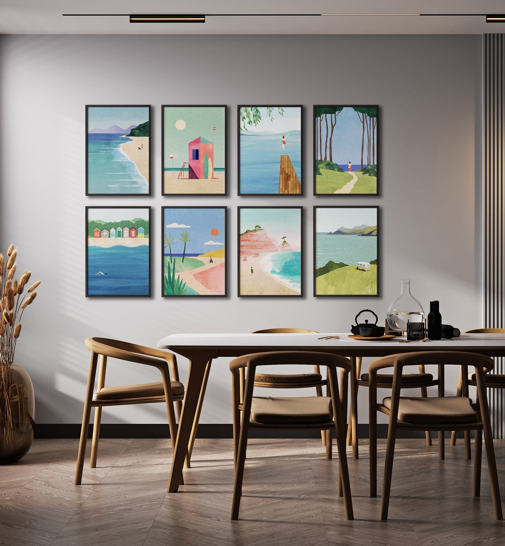 Transform your space with the COASTAL ESCAPE GALLERY WALL, featuring serene coastal art prints for stunning gallery walls.