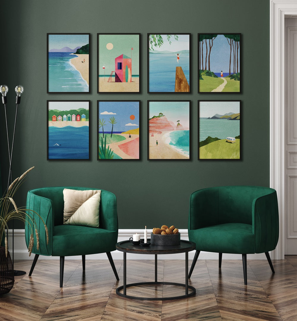 Transform your space with the COASTAL ESCAPE GALLERY WALL, showcasing serene coastal art for stunning gallery walls.