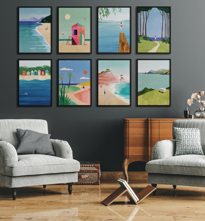 Transform your space with the COASTAL ESCAPE GALLERY WALL, featuring serene coastal art that enhances any gallery walls.
