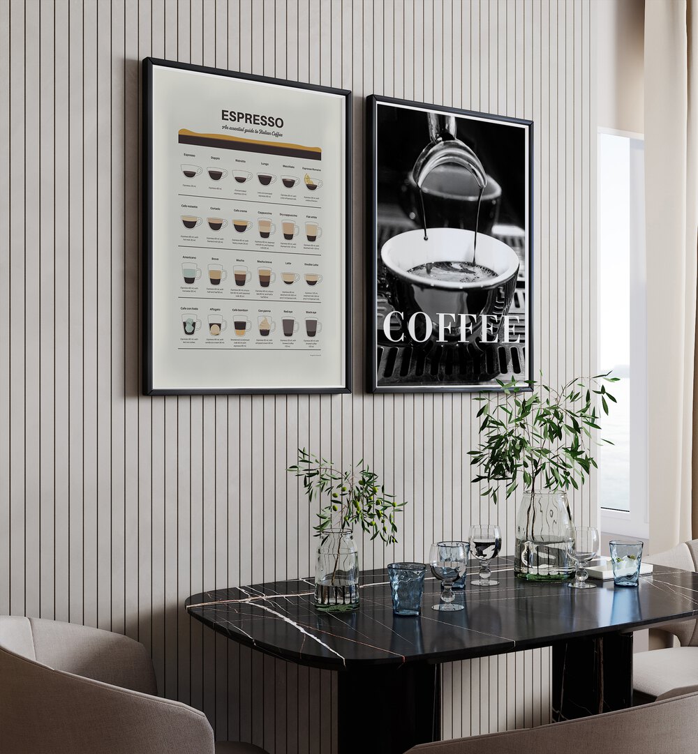 Stylish COFFEE SET II, SET OF 2 PAINTINGS perfect for enhancing your kitchen or coffee nook decor.