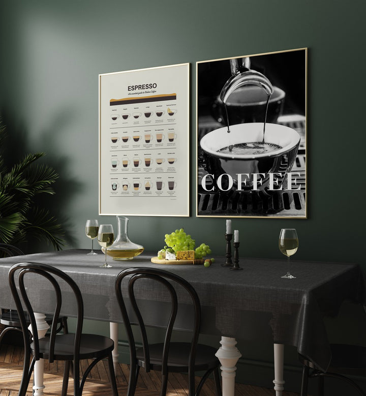 Stylish COFFEE SET II, SET OF 2 PAINTINGS enhances your kitchen or coffee nook with elegant wall art.