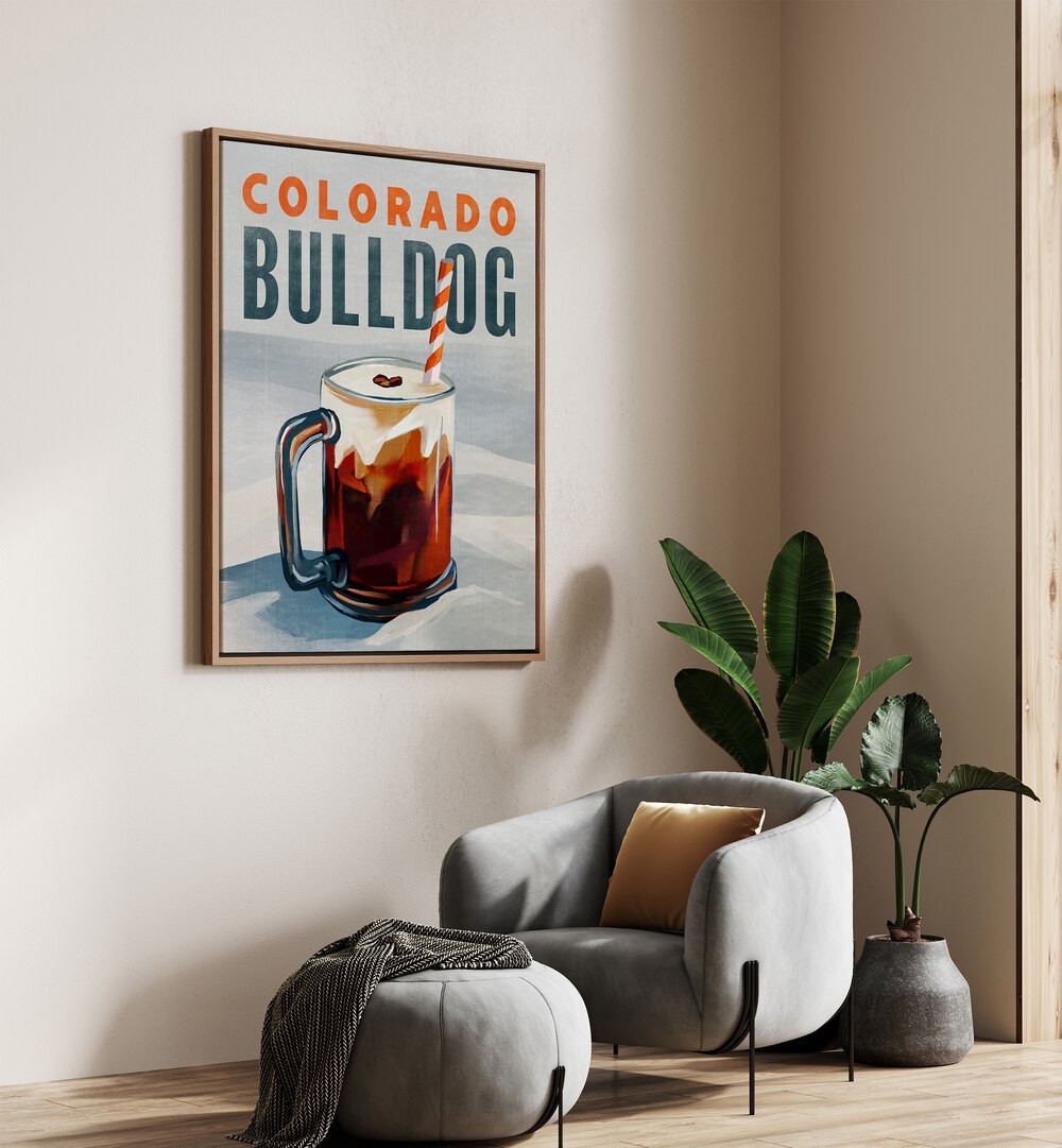 Colorful Colorado Bulldog, Bar & Cafe art print adds charm to any space, celebrating vibrant cafe culture.