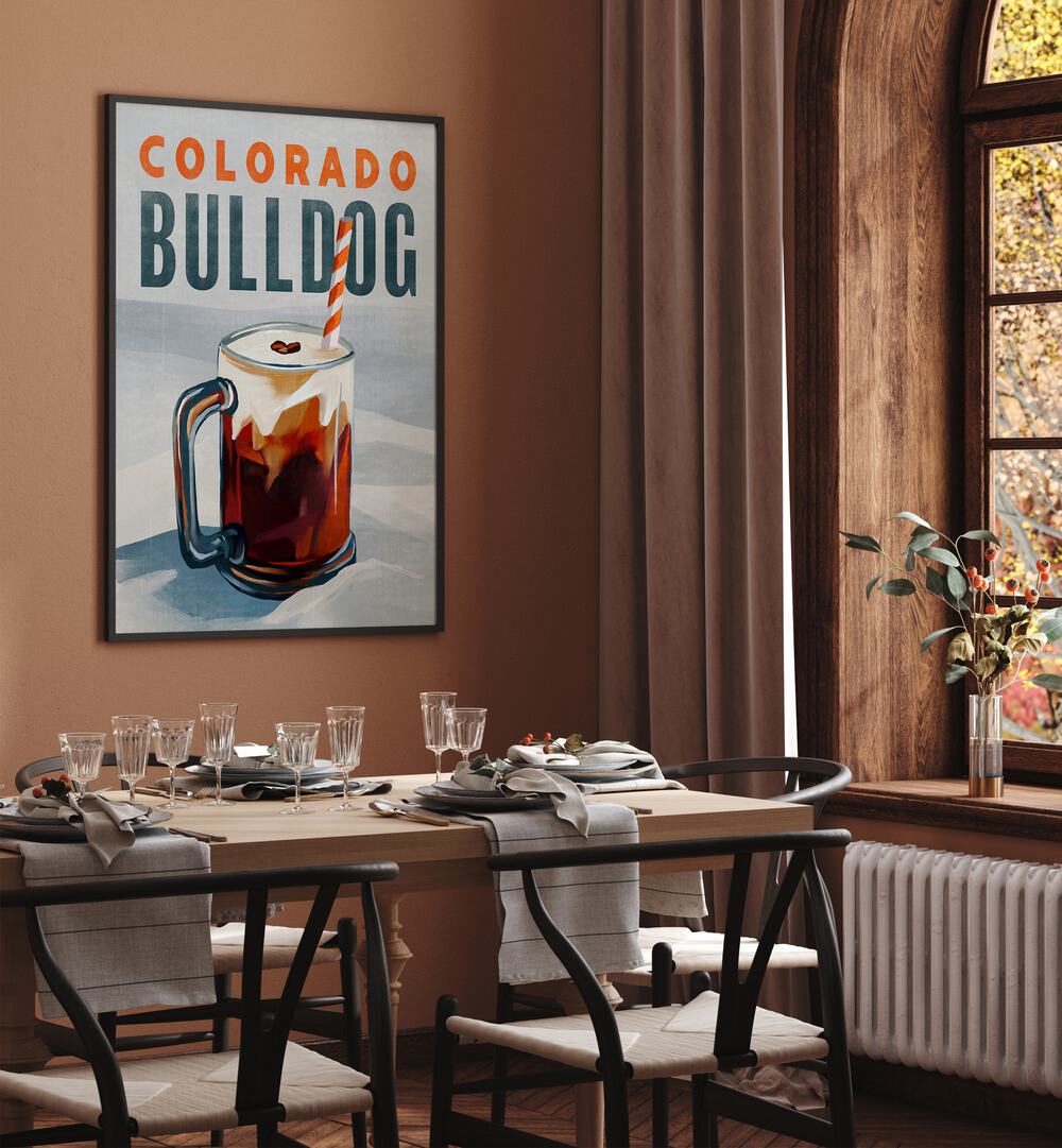 Stylish Colorado Bulldog, Bar art print enhances cafe vibes in your home decor, celebrating vibrant coffee culture.