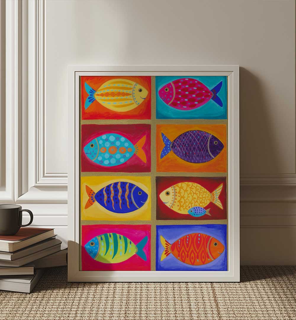 COLORFUL FISH TILES , BEACH PAINTINGS