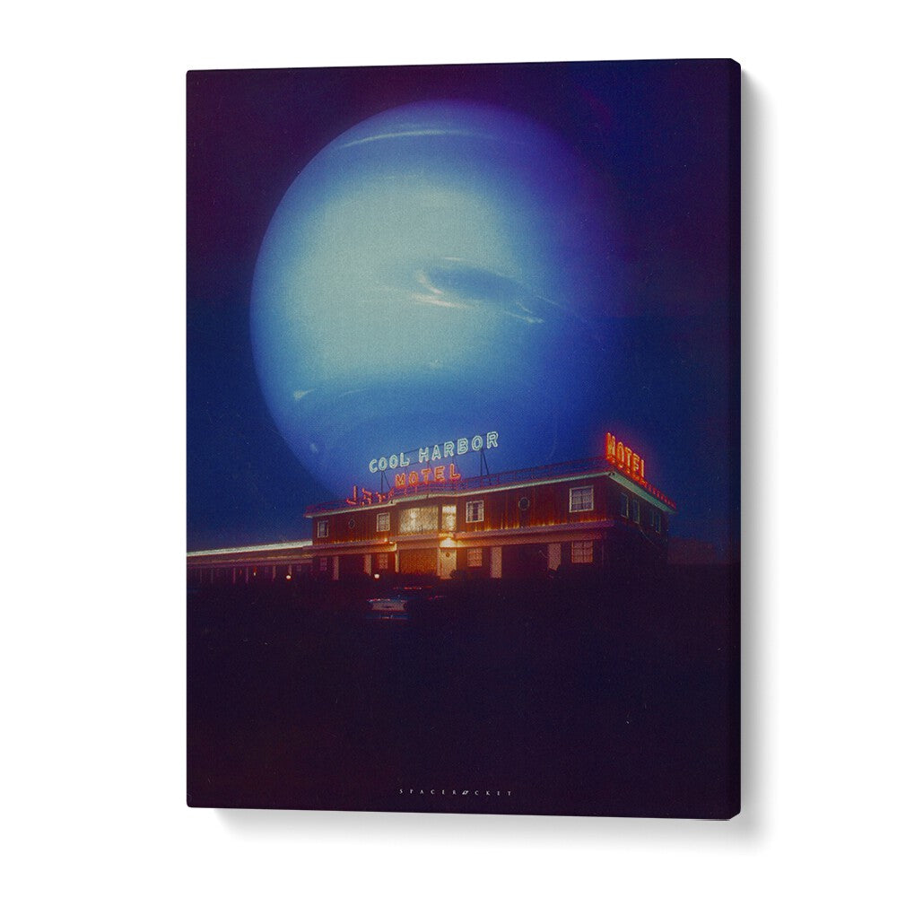 Surreal art prints featuring COOL MOTEL, a captivating masterpiece by Space Rocket Art, enhance your living space.