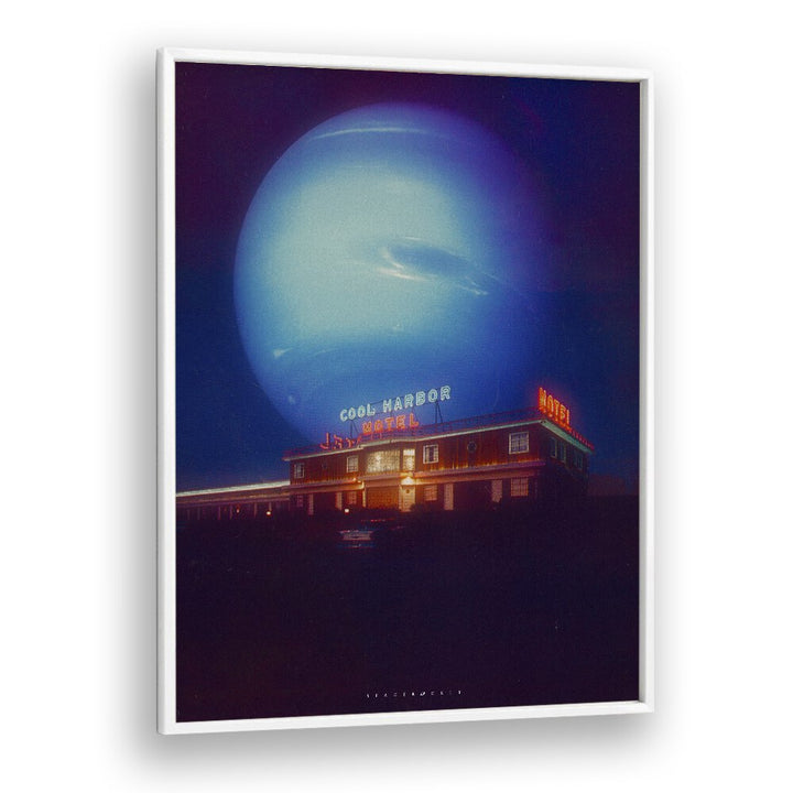 Surreal art print "COOL MOTEL" by Space Rocket Art, featuring a captivating cosmic scene and vibrant colors.