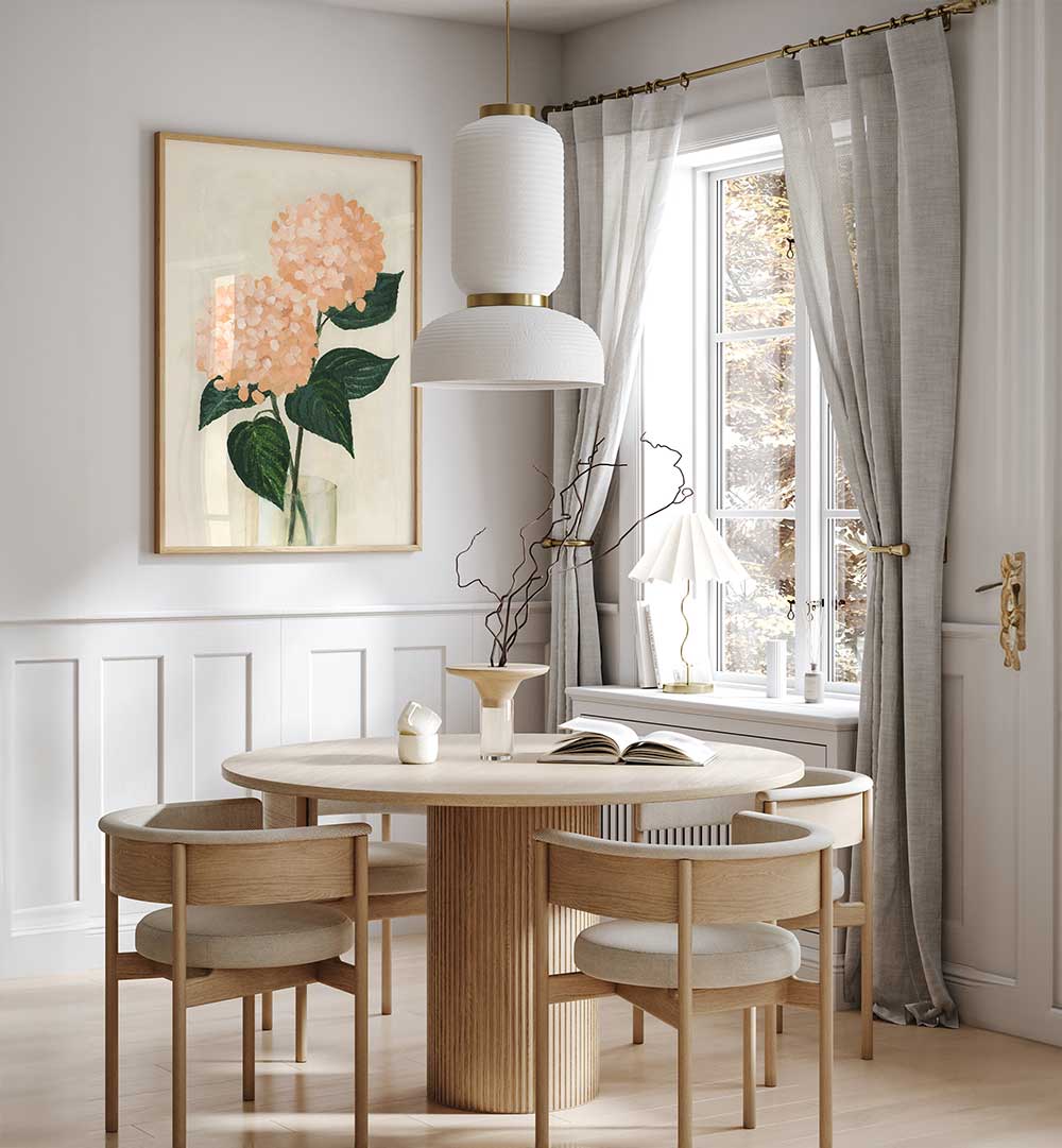 CORAL HYDRANGEAS IN A VASE , FLORAL FLOWER PAINTINGS