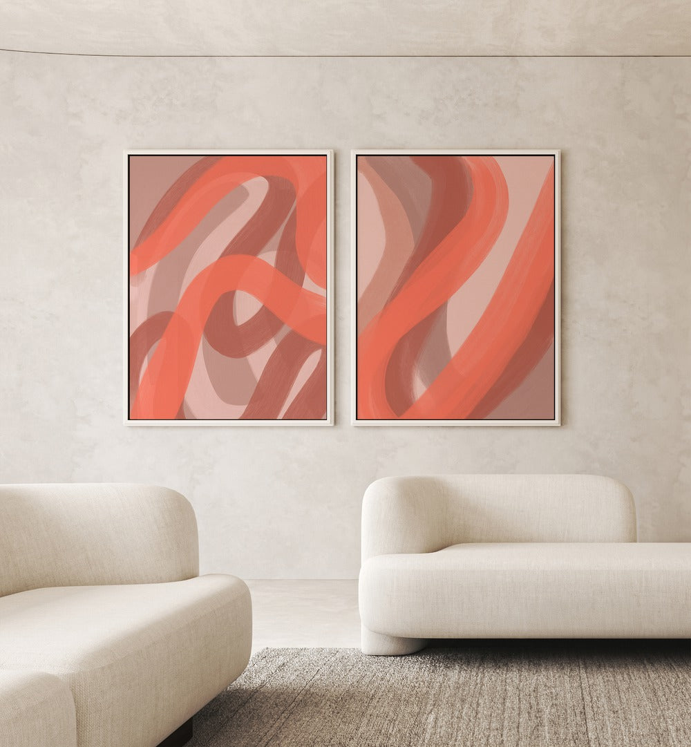 Stunning CORAL SET, SET OF 2 PAINTINGS adds vibrant oceanic elegance to your living space décor.