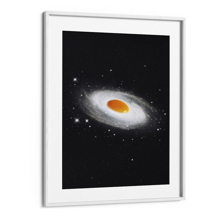 COSMIC EGG, SURREAL ART PRINTS by Vertigo Artography features a striking egg-shaped galaxy on a dark background.