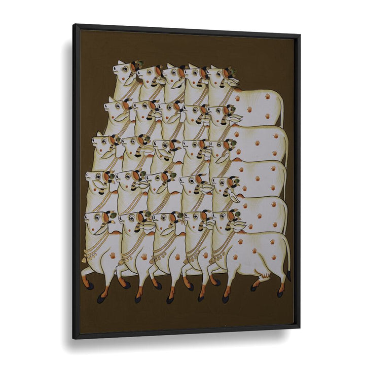 COW TRADITIONAL ART, INDIAN ART PAINTINGS features serene cows on a warm background, perfect for enhancing your decor.