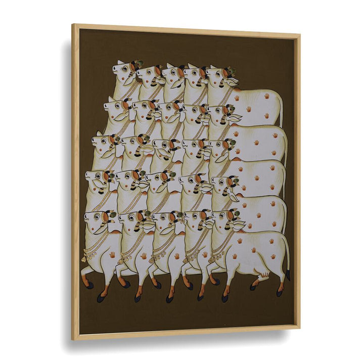 COW TRADITIONAL ART, INDIAN ART PAINTINGS featuring serene cows in a warm earthy background, perfect for your decor.