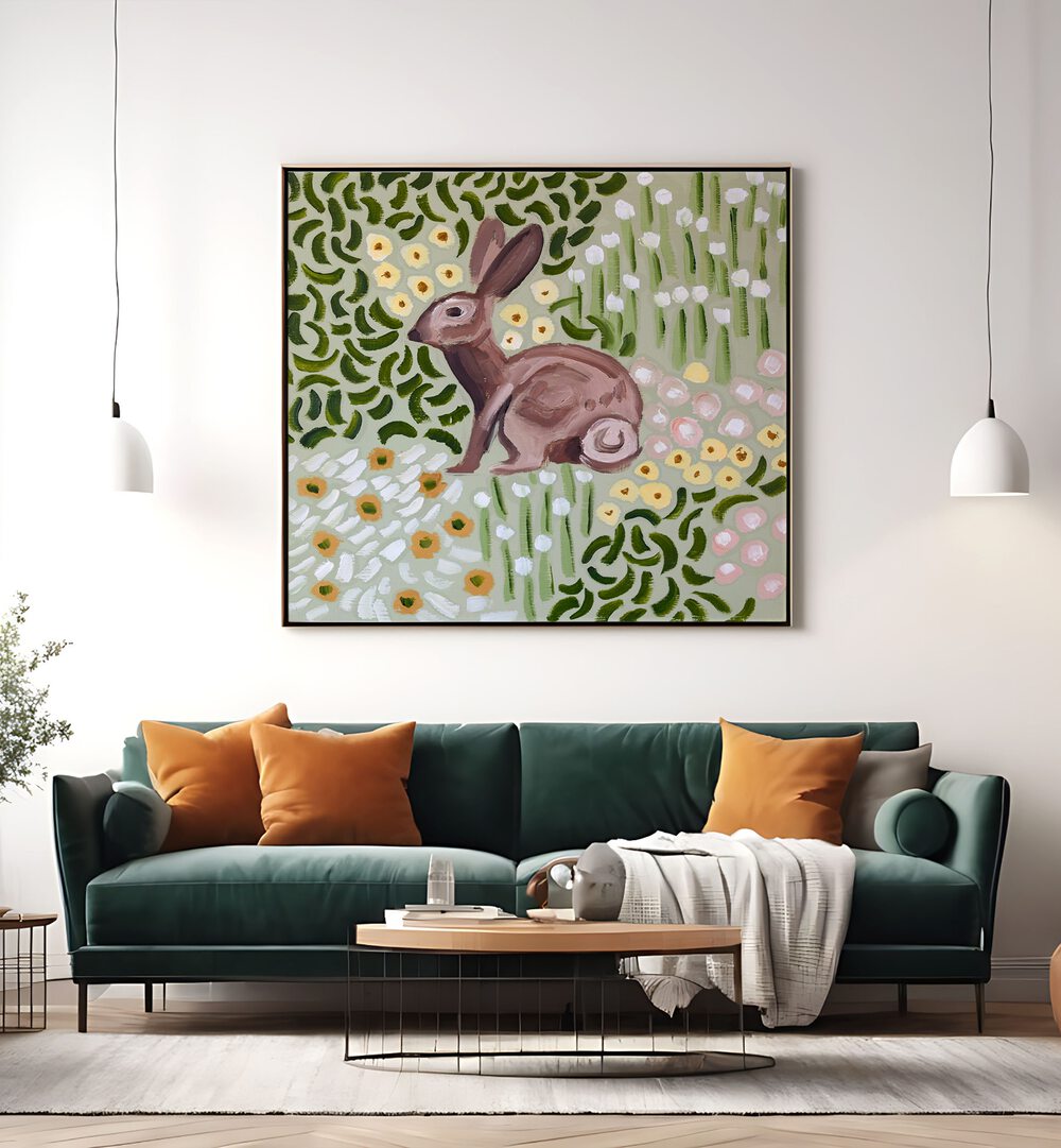 Vibrant COZY CORNER, ANIMAL PAINTINGS featuring a rabbit, perfect for transforming your living space decor.