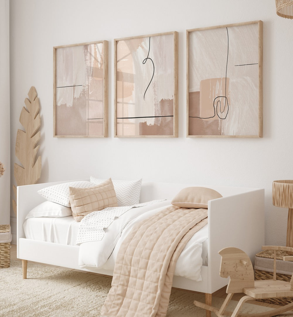 Transform your space with the CREAM ABSTRACTION SET, SET OF 3 PAINTINGS featuring elegant, creamy abstract designs.