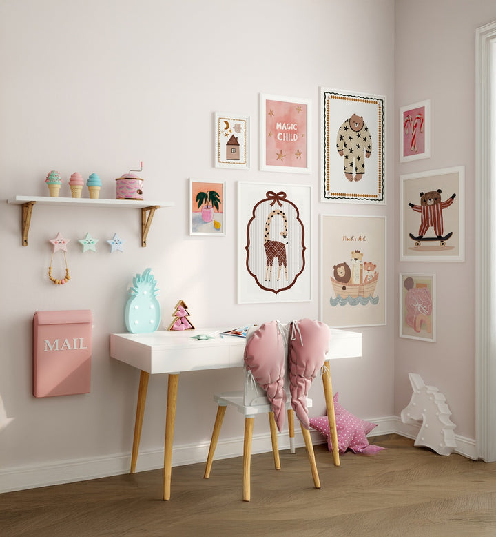 Bright and warm CUDDLE & PLAY GALLERY WALL from Asian Monk, showcasing tender family illustrations for joyful spaces.