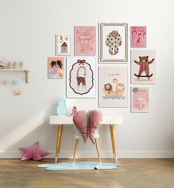CUDDLE & PLAY GALLERY WALL from Asian Monk adds warmth and joy with charming illustrations of bonding moments.
