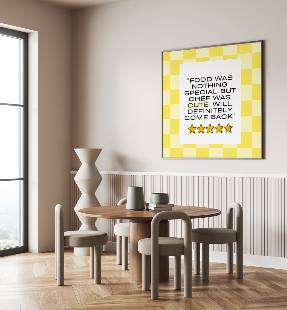 Brighten your kitchen with CUTE CHEF-YELLOW, QUOTES poster featuring adorable designs and inspiring sayings.