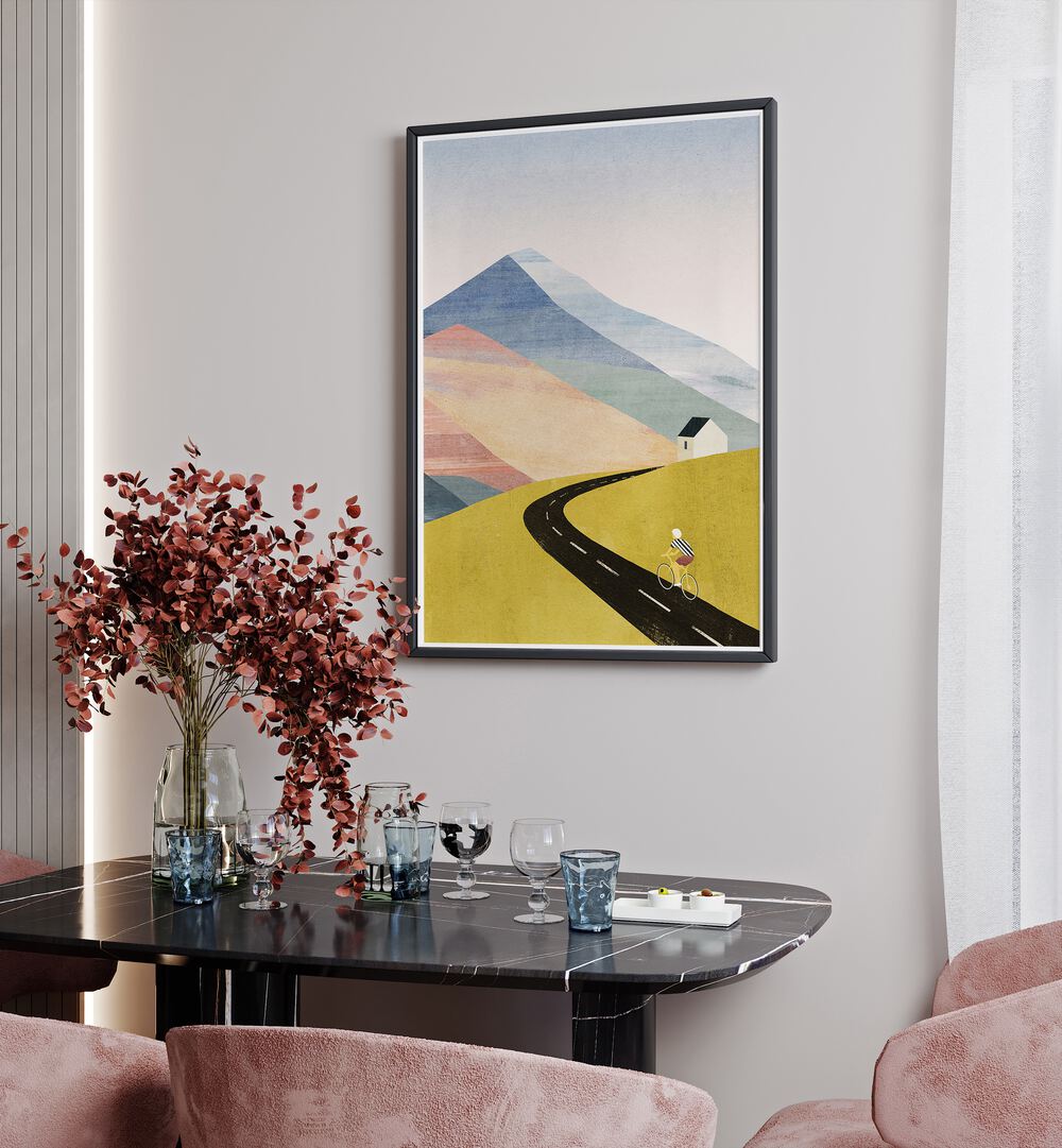 Transform your space with CYCLING HOME, LANDSCAPE PAINTINGS featuring a serene Rocky Mountain view.