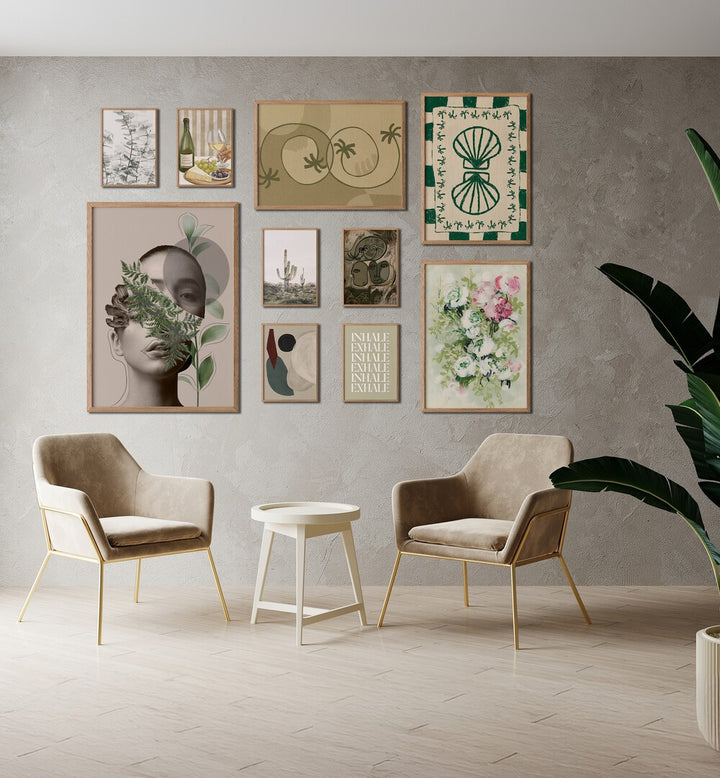 Stylish Café Gallery Wall featuring framed art prints, perfect for enhancing café atmospheres with vintage charm.