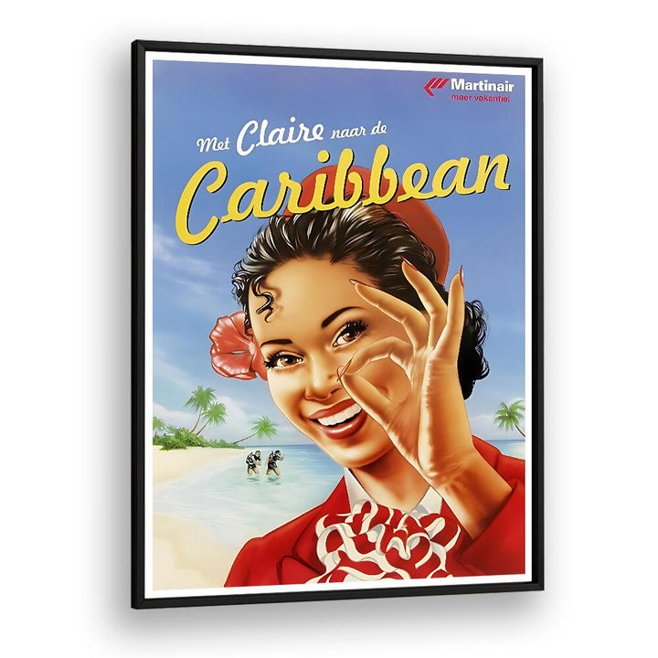 Caribbean vintage travel posters in a sleek black frame, bringing tropical paradise to your home decor.