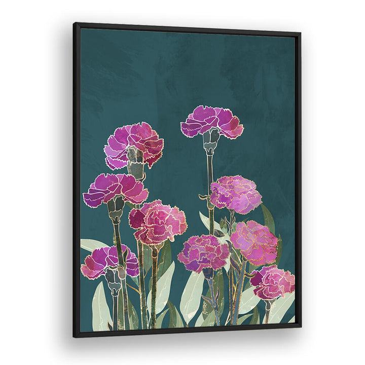 Vibrant CARNATION I, FLORAL FLOWER PAINTINGS by Sarah Manovski, showcasing stunning floral beauty in a stylish frame.