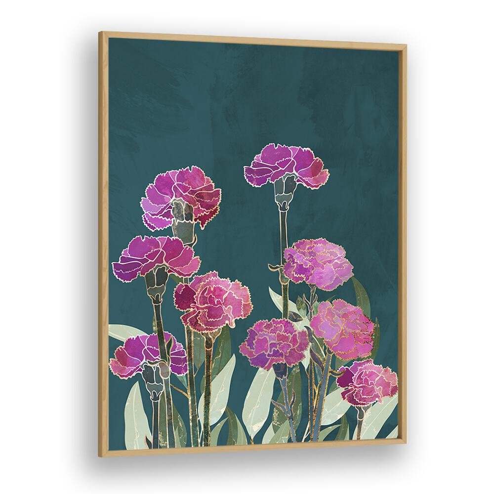 Vibrant CARNATION I, FLORAL FLOWER PAINTINGS by Sarah Manovski, showcasing exquisite blooms in a framed artwork.