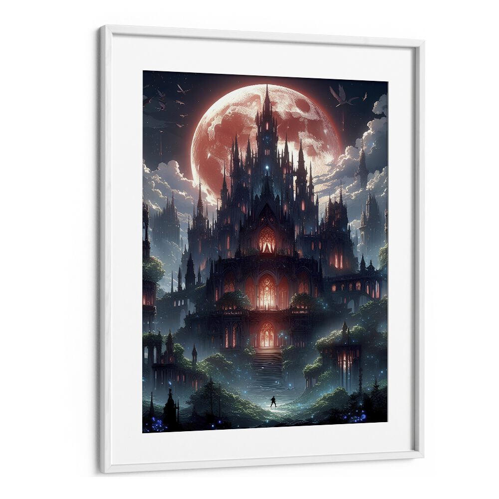 Enchanting CASTLE OF NIGHTMARES, SURREAL ART PRINTS by Ritvik Takkar, framed artwork blending reality and imagination.