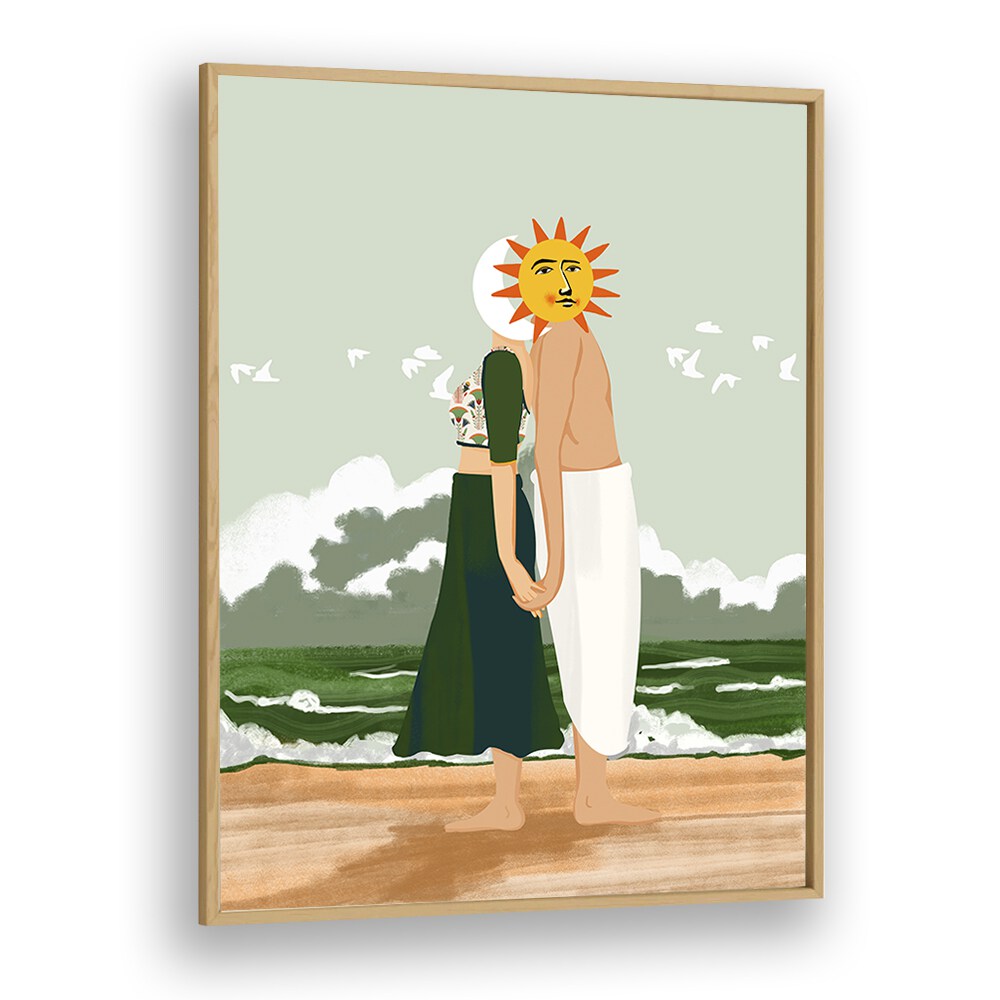 Celestial Union, landscape paintings by Uma Gokhale, feature an enchanting scene of love and nature's beauty.