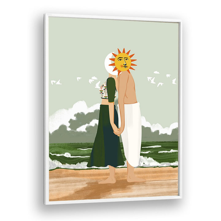 Explore the CELESTIAL UNION, LANDSCAPE PAINTINGS by Uma Gokhale, showcasing a harmonious coastal scene.