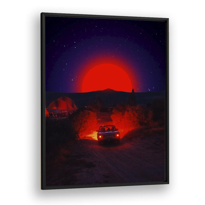 Transform your space with CHASING THE RED SUN, SURREAL ART PRINTS by Ritvik Takkar, featuring a striking red sun scene.